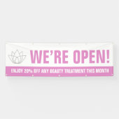 Wij zijn open beauty business roze wit logo promo spandoek (Horizontaal)