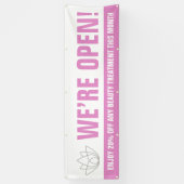 Wij zijn open beauty business roze wit logo promo spandoek (Verticaal)
