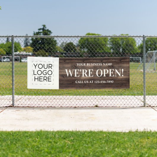 Wij zijn Open Business Logo Rustic Wood Spandoek (Insitu)