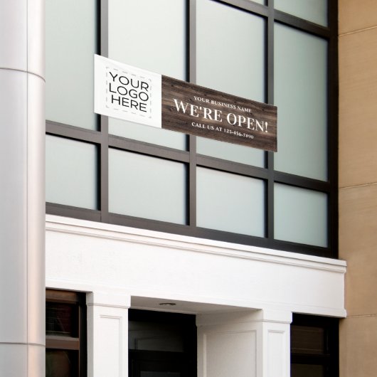 Wij zijn Open Business Logo Rustic Wood Spandoek (Buitenkant Gebouw)