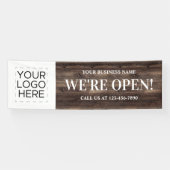 Wij zijn Open Business Logo Rustic Wood Spandoek (Horizontaal)