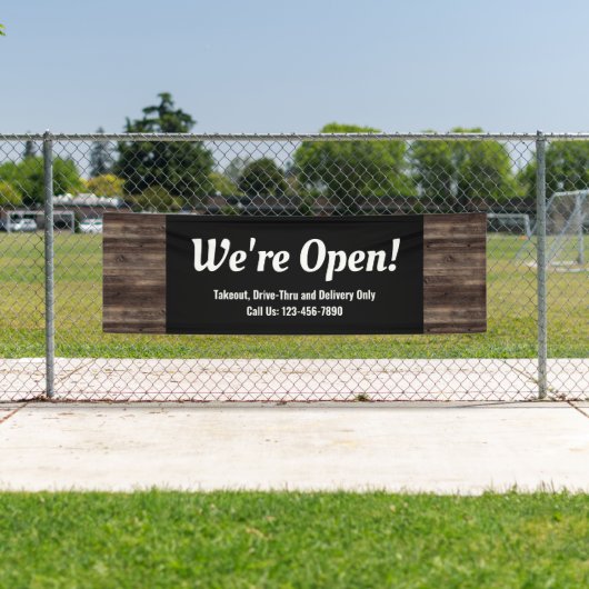 Wij zijn Open Business Rustic Wood Spandoek (Insitu)