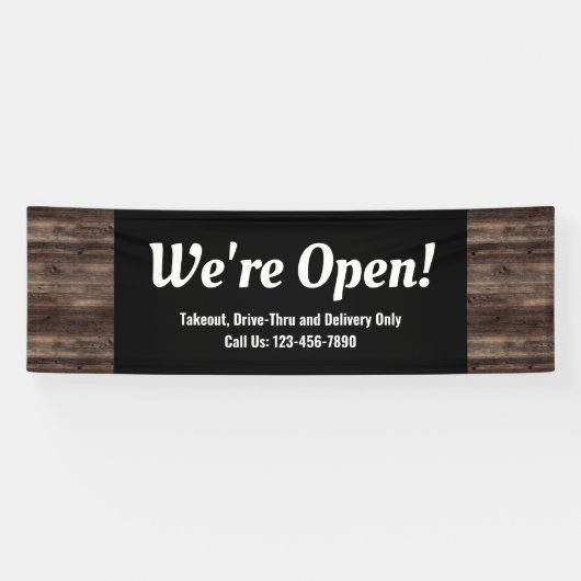 Wij zijn Open Business Rustic Wood Spandoek (Horizontaal)