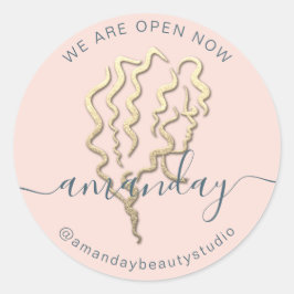 Wij zijn Open Goud Logo Naam Roos Haarschoonheid Ronde Sticker