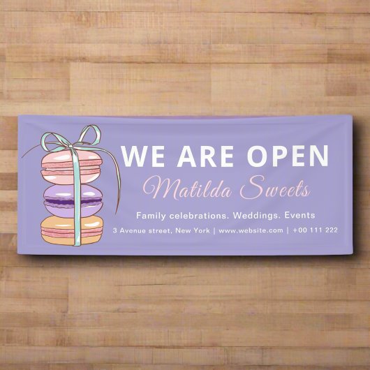 Wij zijn Open Pastry Chef Macaroon Paarse Zaken Spandoek