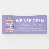 Wij zijn Open Pastry Chef Macaroon Paarse Zaken Spandoek (Horizontaal)