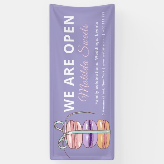 Wij zijn Open Pastry Chef Macaroon Paarse Zaken Spandoek (Verticaal)