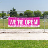Wij zijn open schoonheidszaken roze witte signage spandoek (Insitu)