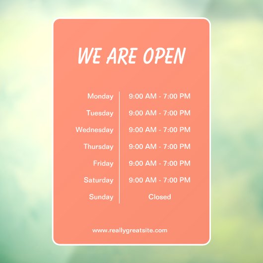 Wij zijn open Uren Bedrijfstijd Wit Schrift Raamsticker (Vel 3)