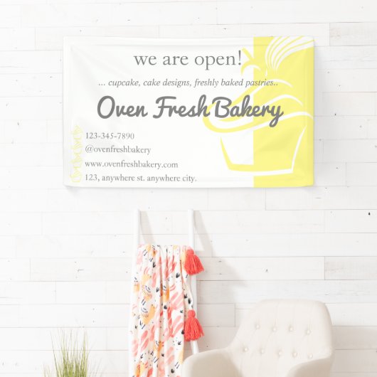 Wij zijn Open Yellow Cupcake Bakery Business Spandoek (Insitu)