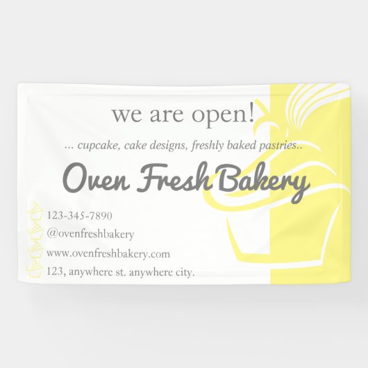 Wij zijn Open Yellow Cupcake Bakery Business Spandoek (Horizontaal)