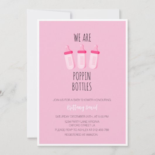 Wij zijn Popping Bottles Pink Girl Baby shower Kaart (Voorkant)