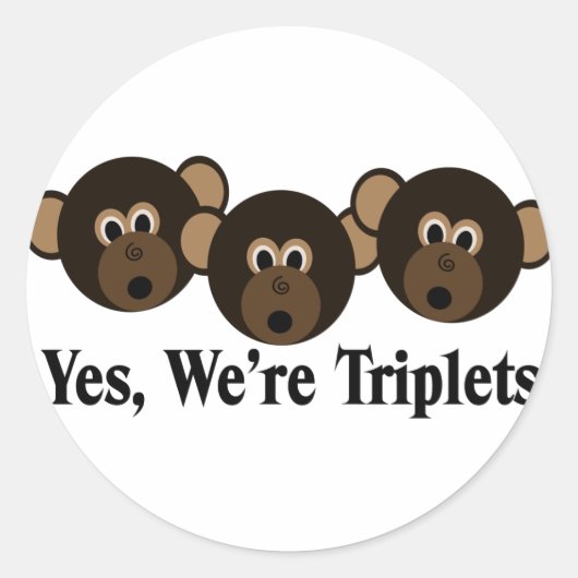 Wij zijn Triplets Apen Ronde Sticker (Voorkant)