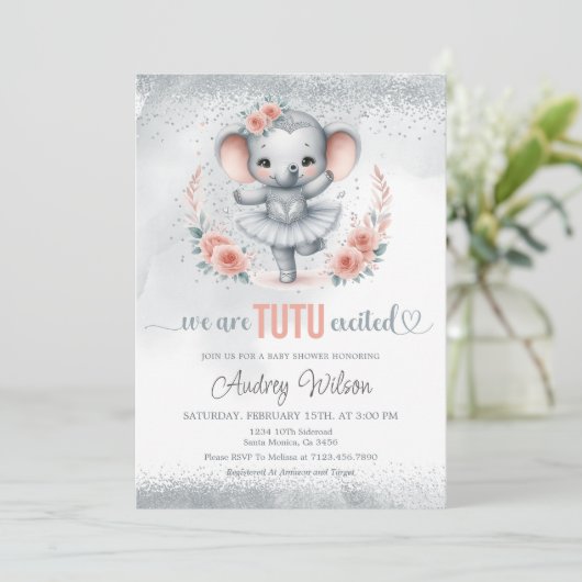 Wij zijn Tutu Excited Elephant Baby shower Kaart (Staand voorkant)