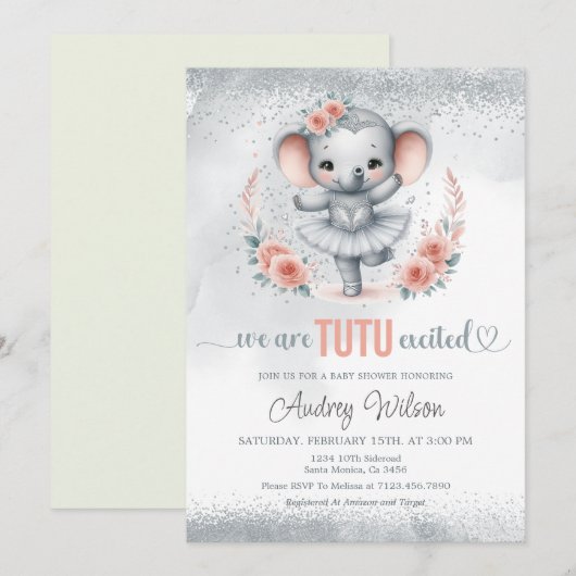 Wij zijn Tutu Excited Elephant Baby shower Kaart (Voorkant / Achterkant)