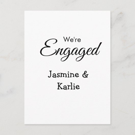 Wij zijn verloofd koppel naam romantisch stijlvol  briefkaart (Voorkant)