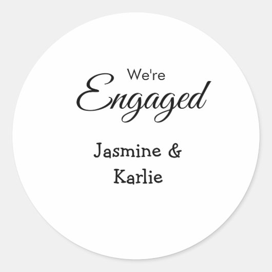 Wij zijn verloofd koppel naam romantisch stijlvol  ronde sticker (Voorkant)