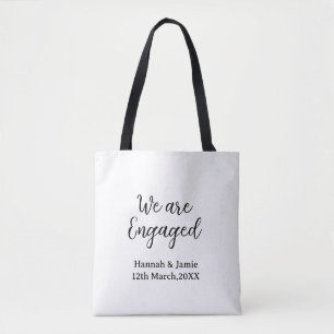 Wij zijn verloofd naam datum kalligrafie tote bag