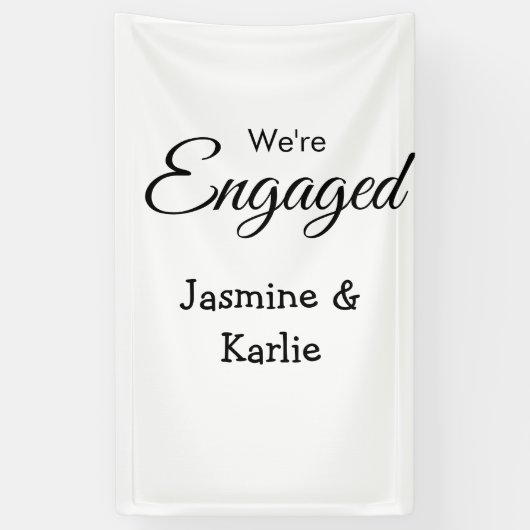 Wij zijn verloofd naam romantisch stijlvol eenvoud spandoek (Verticaal)