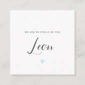 Wij zijn zo trots op u, met een blauwe diamantkaar informatiekaartje (Voorkant)