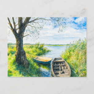 Wijdboten kalmeren rivier aquarel havelland feestdagenkaart