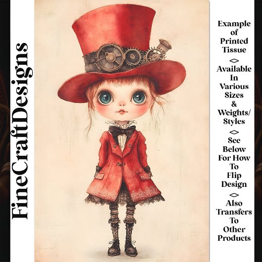 Wijdogige Steampunkpop, Rood AM3-decoupage Tissuepapier