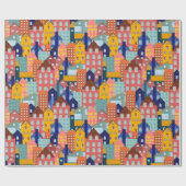 Wijk Blok Stads Huizen Patroon Cadeaupapier (Vlak)