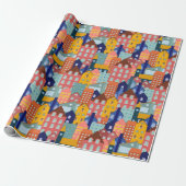 Wijk Blok Stads Huizen Patroon Cadeaupapier (Uitgerold)
