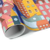 Wijk Blok Stads Huizen Patroon Cadeaupapier (Rol Hoek)