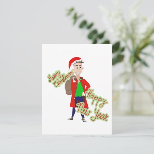 Wijkkerstman platte kerstkaart (Staand voorkant)