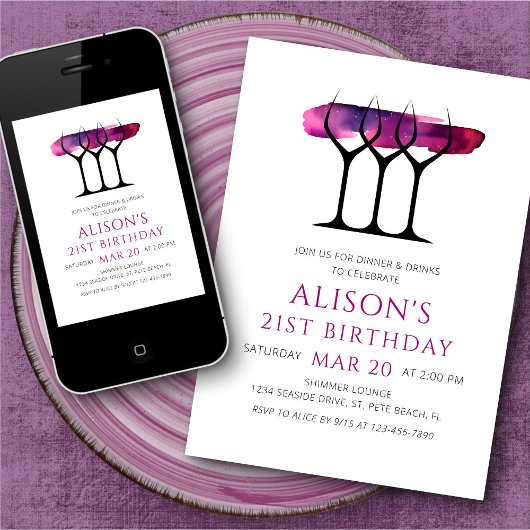 Wijn 21e verjaardag kaart