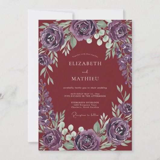 Wijn Amethyst Loof Eucalyptus Bruiloft Kaart (Voorkant)