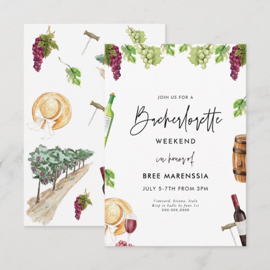 Wijn Bachelorette Uitnodiging (Voorkant / Achterkant)