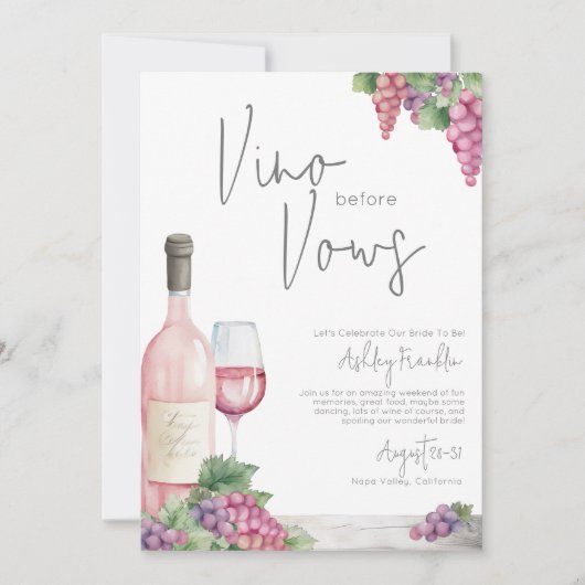 Wijn Bachelorette Vino Beloften Meisjes Weekend Kaart (Voorkant)