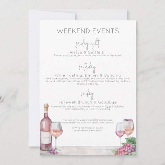 Wijn Bachelorette Vino Beloften Meisjes Weekend Kaart (Achterkant)