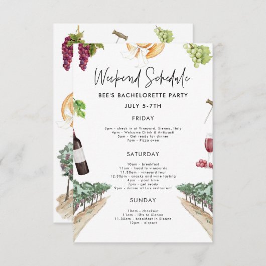 Wijn Bachelorette Weekend Invitation Kaart (Voorkant / Achterkant)