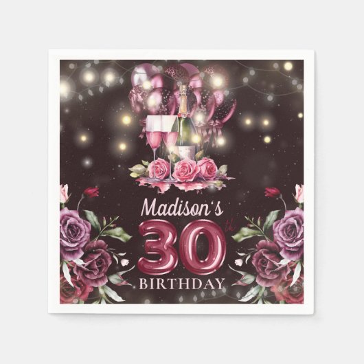 Wijn & ballonnen 30e verjaardag gepersonaliseerd servet (Voorkant)