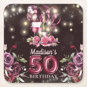 Wijn & Ballonnen 50e verjaardag gepersonaliseerd Kartonnen Onderzetters (Voorkant)