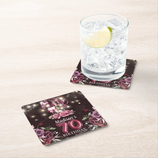 Wijn & Ballonnen 70e verjaardag gepersonaliseerd Kartonnen Onderzetters (Insitu)