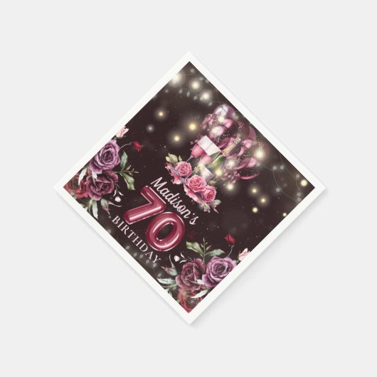 Wijn & Ballonnen 70e verjaardag gepersonaliseerd Servet (Hoek)