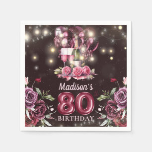 Wijn & Ballonnen 80e verjaardag gepersonaliseerd Servet