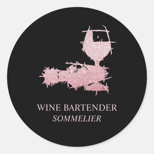Wijn Barman Sommelier Serveuse Roze Goud Ronde Sticker (Voorkant)