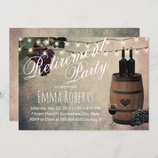 Wijn Barrel Graps Pensioenpartij Kaart (Voorkant / Achterkant)