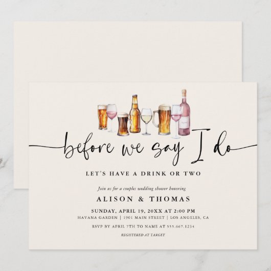 Wijn & Bier Trouwdouche | Verlovingsgroep Kaart (Voorkant / Achterkant)