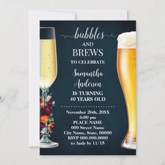 Wijn Blauw Bubble & Brouw Verjaardag Kaart (Voorkant)