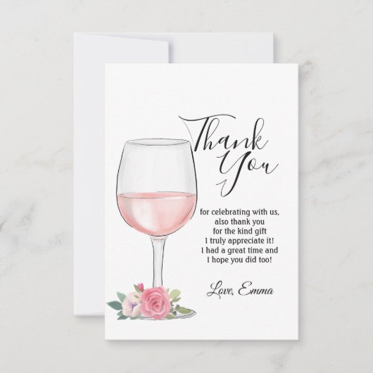 wijn, bloemen, bedankkaart kaart (Voorkant)