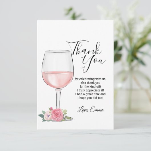 wijn, bloemen, bedankkaart kaart (Staand voorkant)