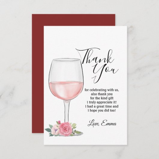 wijn, bloemen, bedankkaart kaart (Voorkant / Achterkant)
