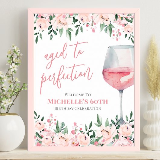 Wijn Bloemen Verjaardagsfeest Welkomstbord Poster