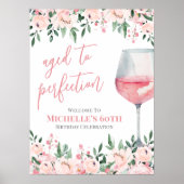 Wijn Bloemen Verjaardagsfeest Welkomstbord Poster (Voorkant)